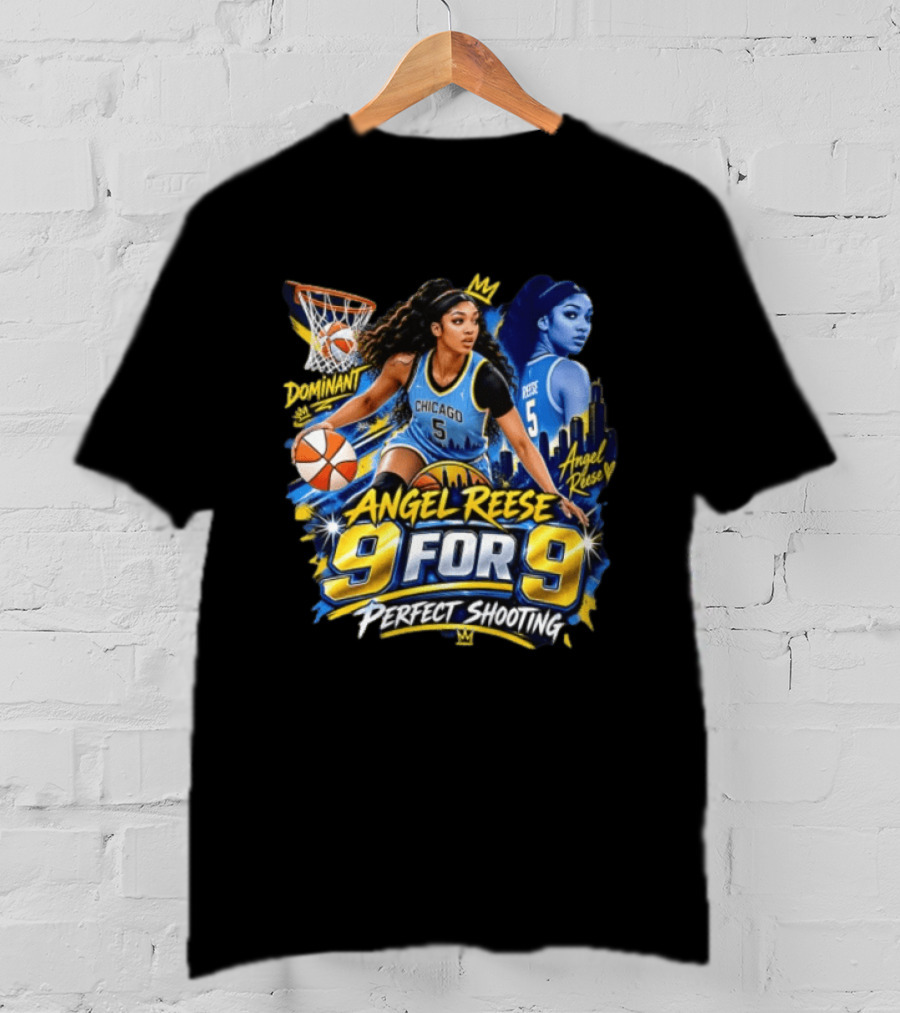 Angel Reese 9 For 9 Perfect Shooting Dominant Chicago Basketball T-Shirt