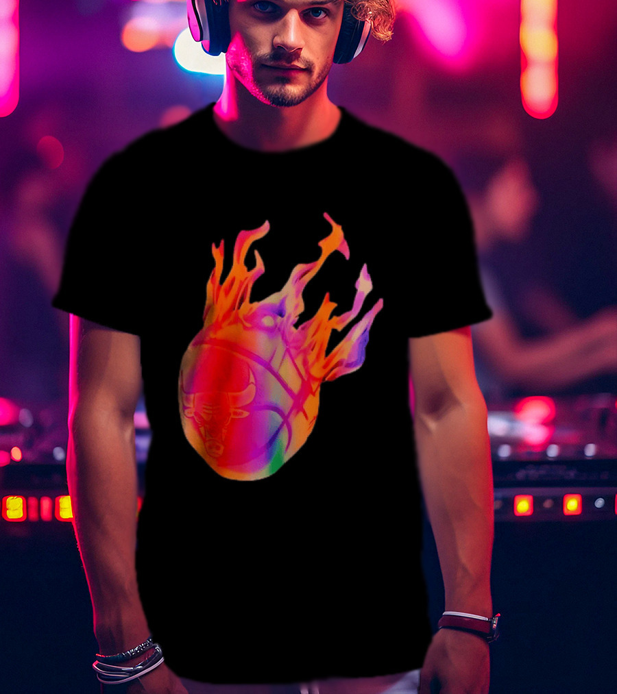 Chicago Bulls NBA Basketball Flaming Fireball NBA Fans Merchandise T-Shirt