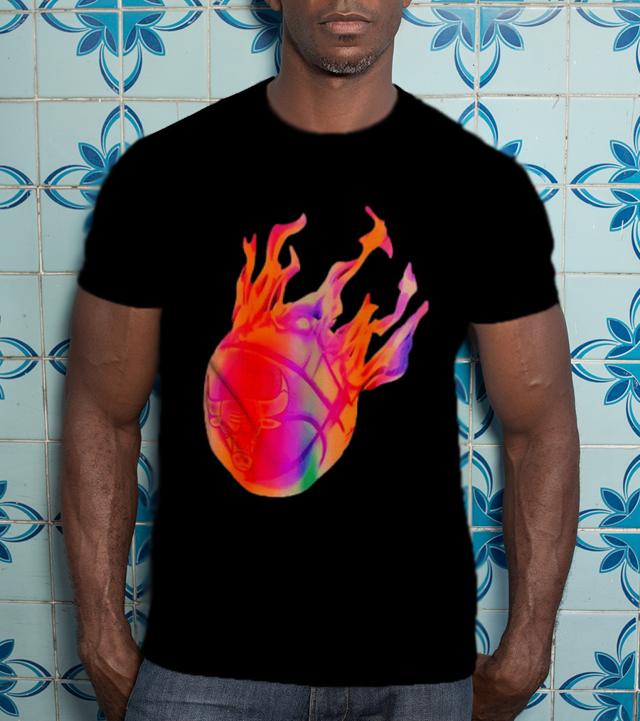 Chicago Bulls NBA Basketball Flaming Fireball NBA Fans Merchandise T-Shirt