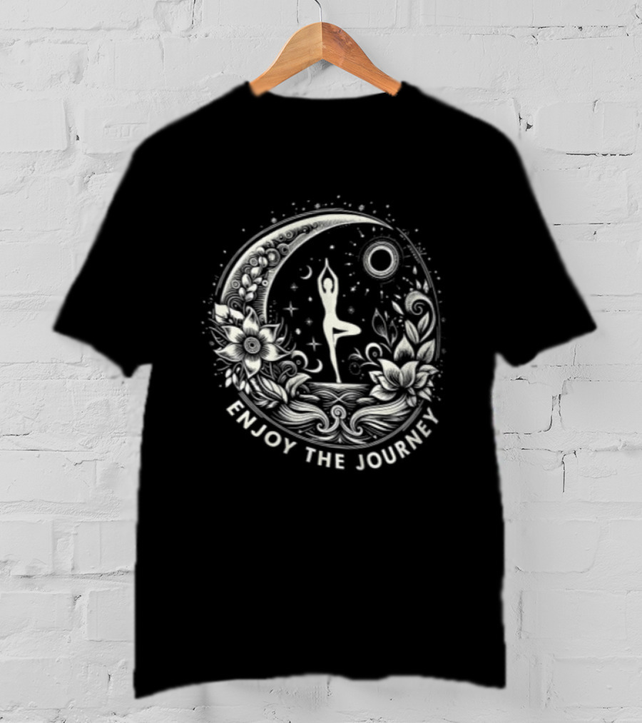Enjoy The Journey Yoga Tree Pose Mandala Moon Sun Floral Surround T-Shirt