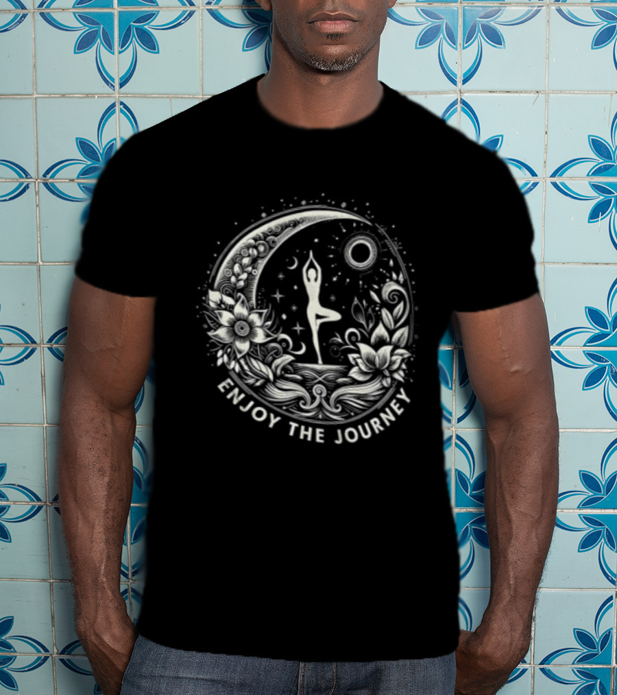 Enjoy The Journey Yoga Tree Pose Mandala Moon Sun Floral Surround T-Shirt