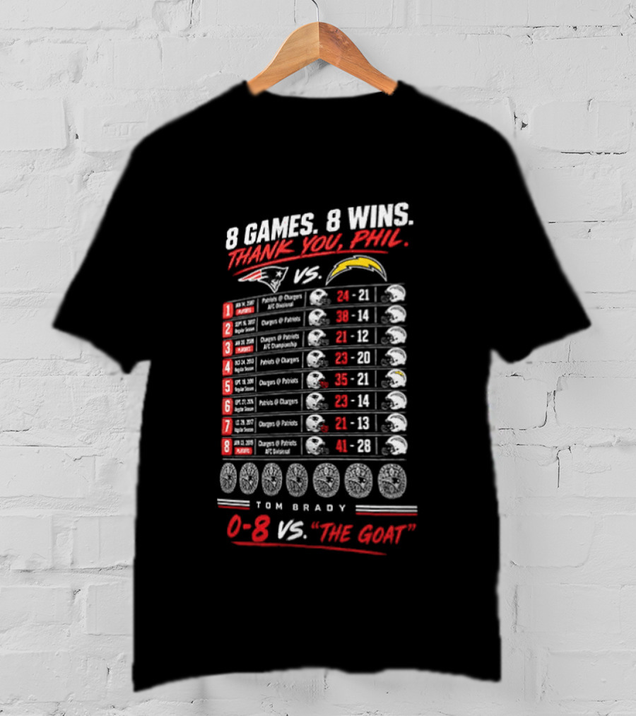 8 Games 8 Wins Thank You Phil 0 8 Vs The Goat Tom Brady T-Shirt