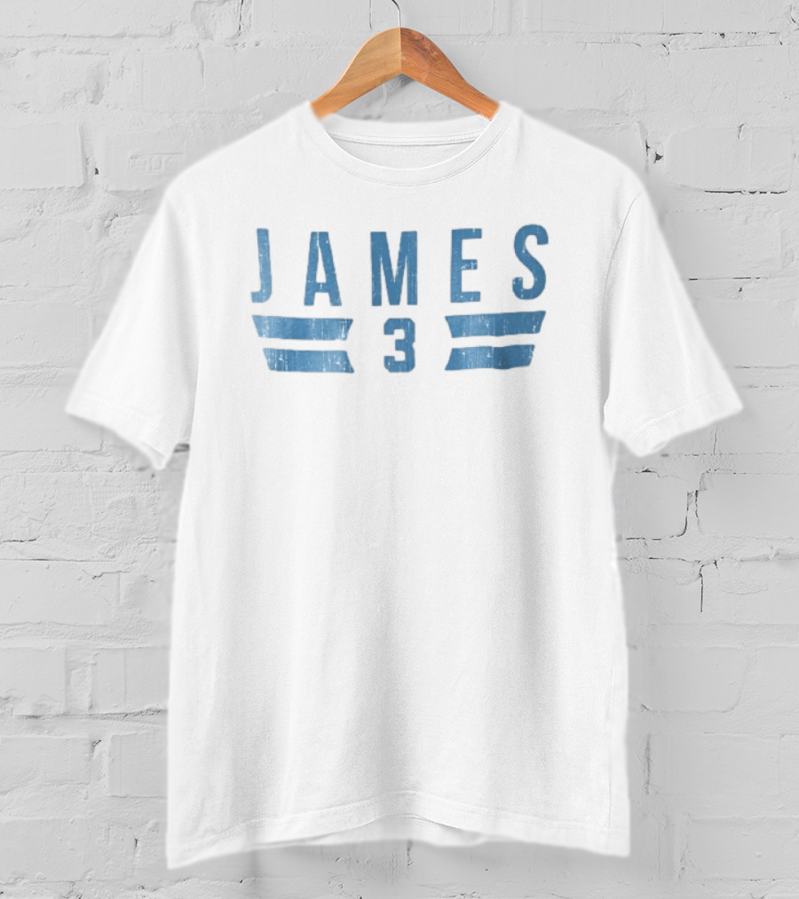 James 3 Light Blue Distressed Horizontal Stripes Jersey Number T-Shirt