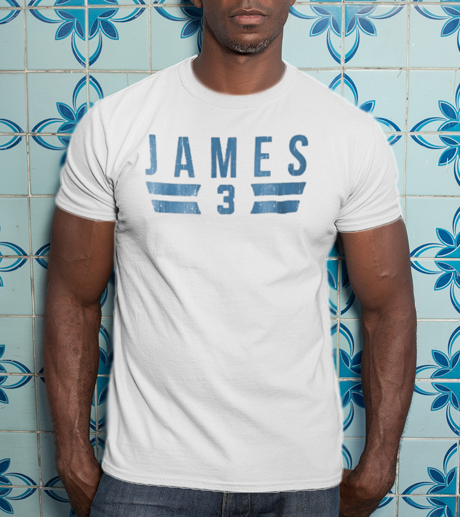 James 3 Light Blue Distressed Horizontal Stripes Jersey Number T-Shirt