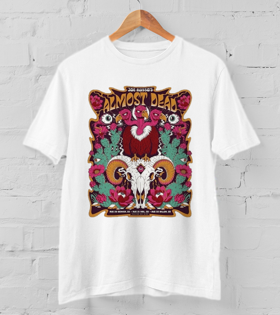 Joe Russo's Almost Dead Tour 2026 August 20 Denver August 21 Vail August 22 Dillon Vibrant Skull And Vulture Art Floral T-Shirt