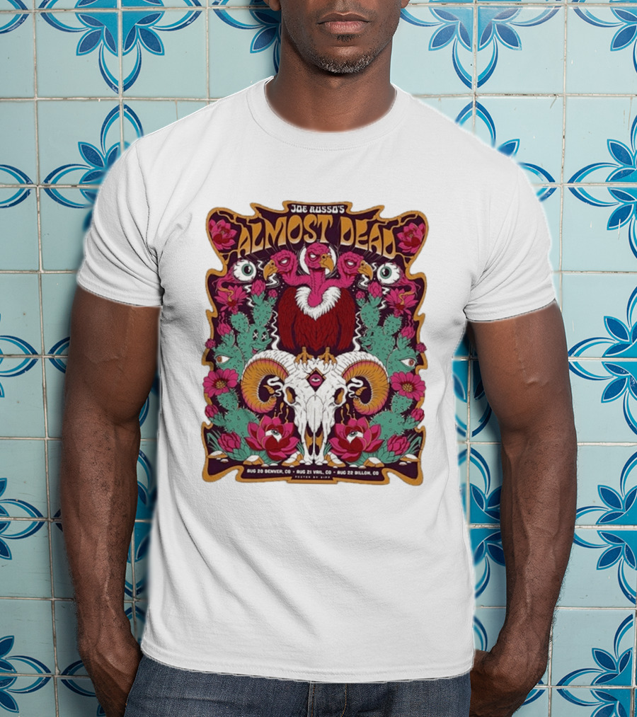 Joe Russo's Almost Dead Tour 2026 August 20 Denver August 21 Vail August 22 Dillon Vibrant Skull And Vulture Art Floral T-Shirt