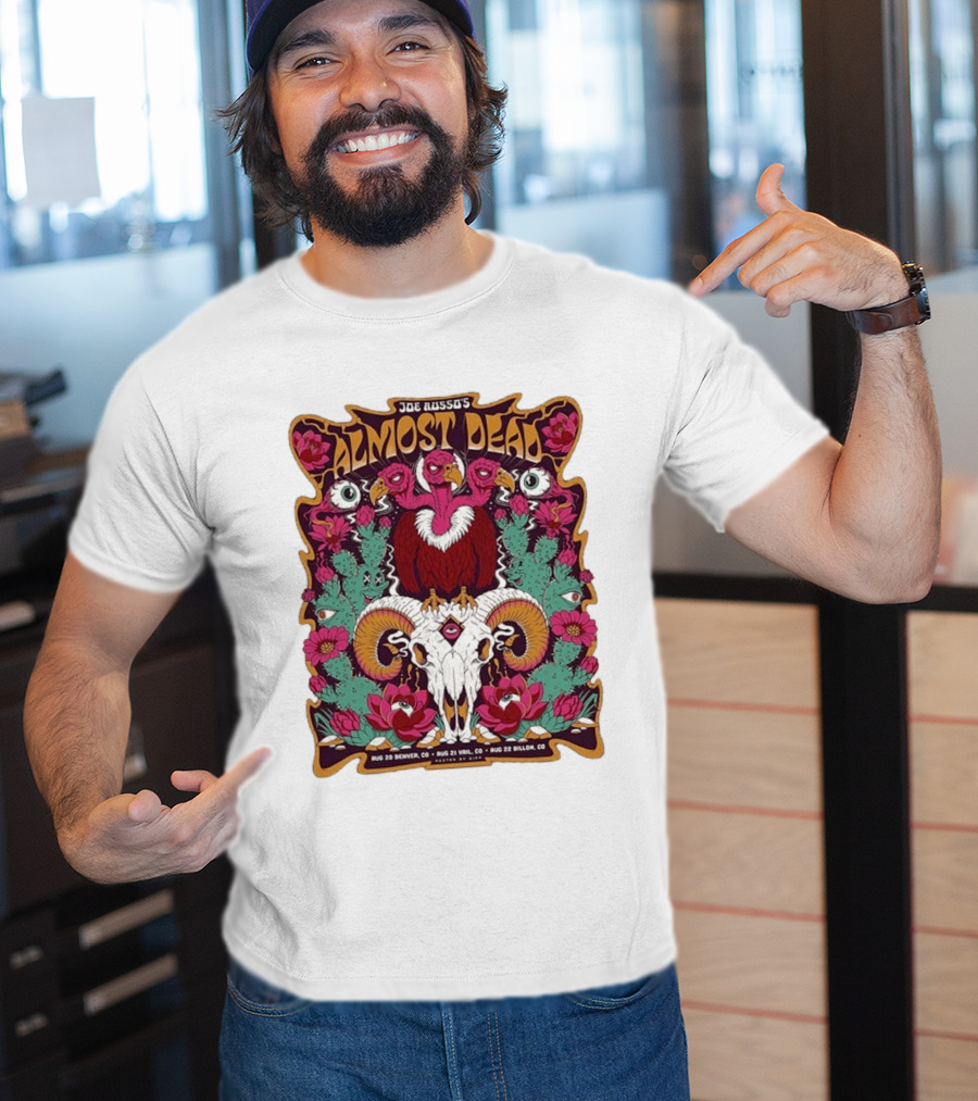 Joe Russo's Almost Dead Tour 2026 August 20 Denver August 21 Vail August 22 Dillon Vibrant Skull And Vulture Art Floral T-Shirt