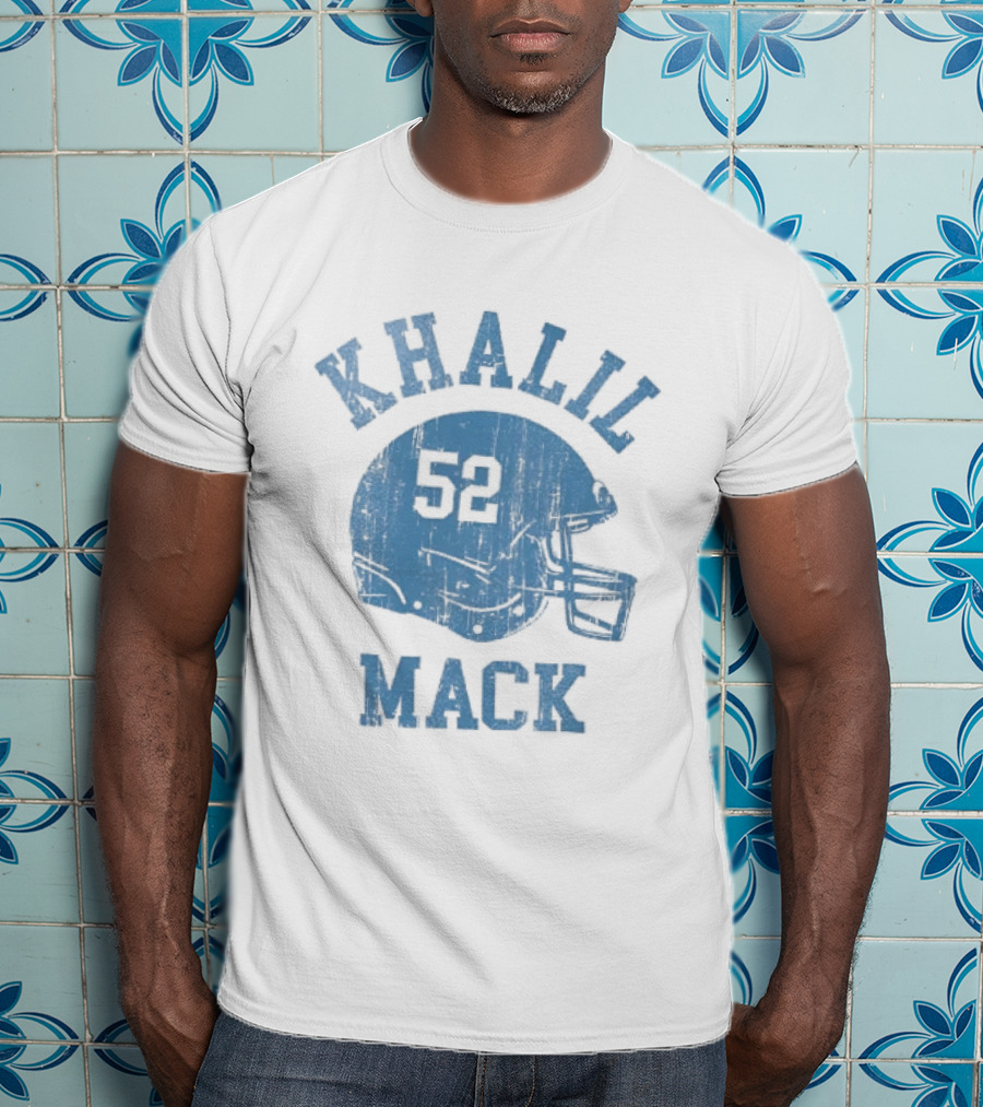Khalil Mack 52 Distressed Powder Blue Football Helmet T-Shirt