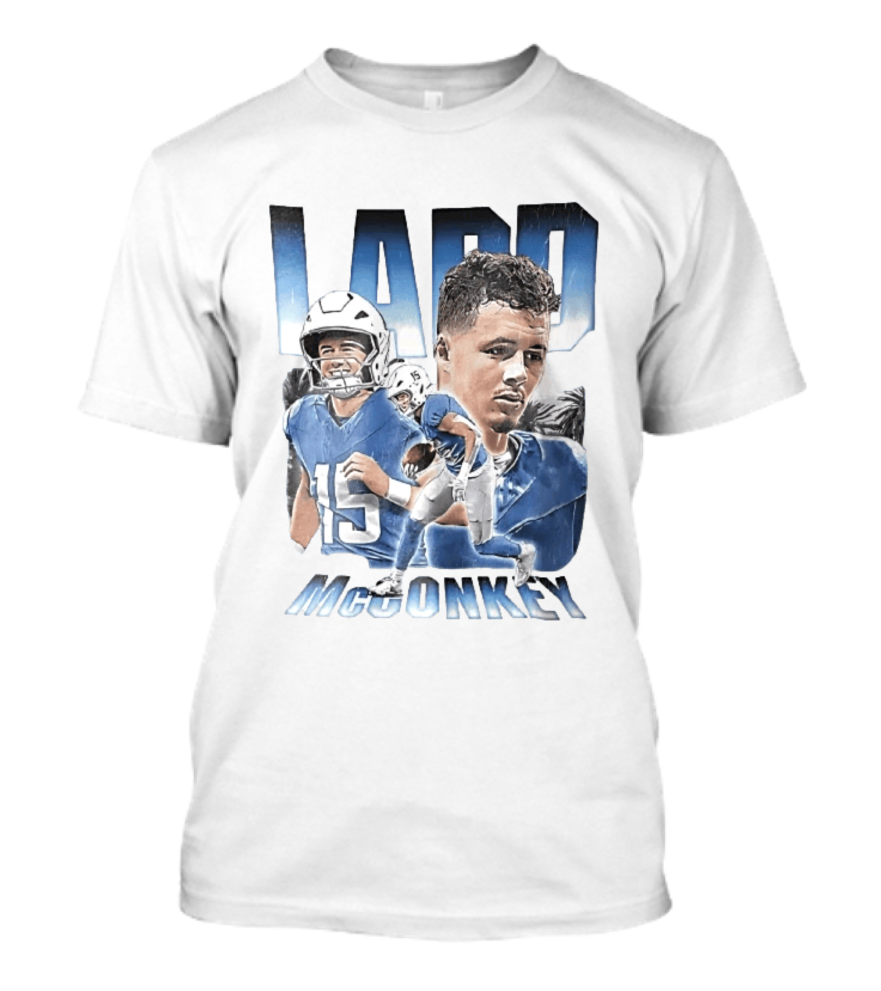 Ladd McConkey Number 15 Football Player Blue Jersey Collage T-Shirt