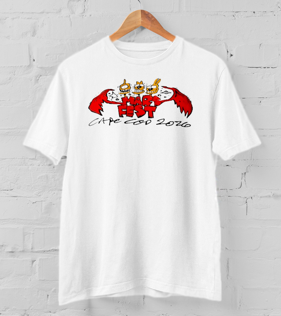 Mars Fest Cape Cod 2026 Cartoon Alien Creature Heads Red Wings Ufo Space T-Shirt