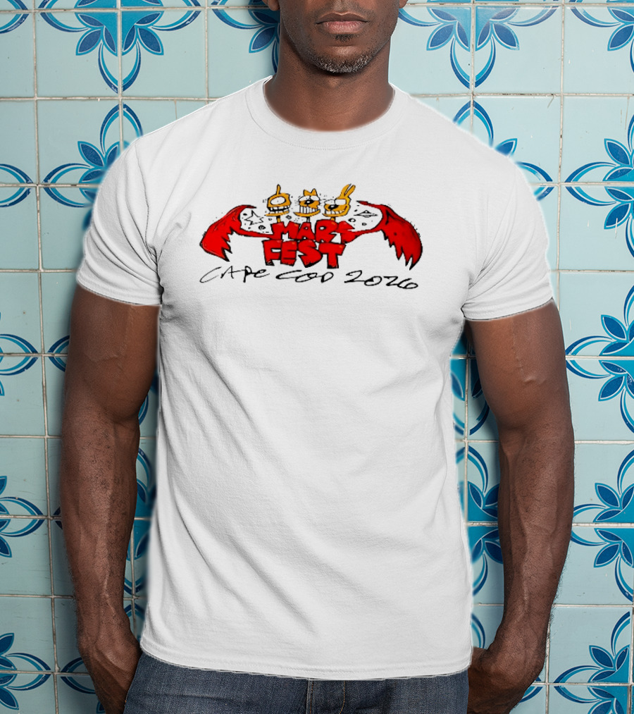 Mars Fest Cape Cod 2026 Cartoon Alien Creature Heads Red Wings Ufo Space T-Shirt