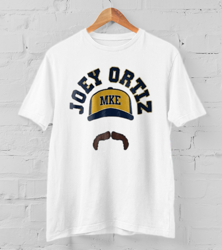 Milwaukee Brewers MKE Joey Ortiz Baseball Cap Mustache T-Shirt