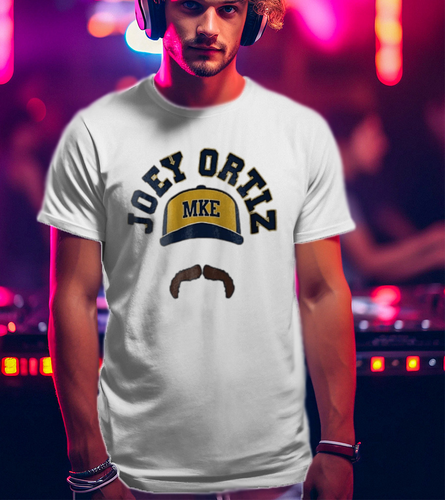 Milwaukee Brewers MKE Joey Ortiz Baseball Cap Mustache T-Shirt