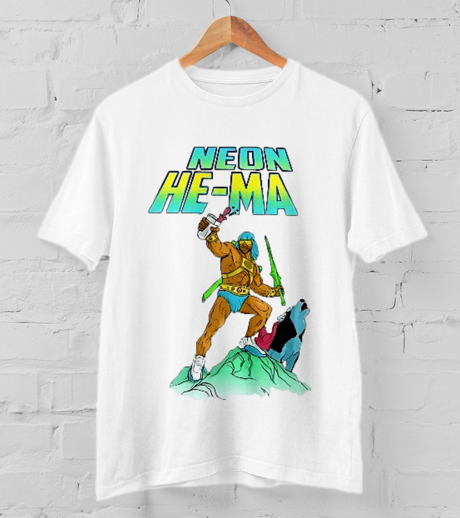 Neon He Ma Cartoon Warrior Action With Purple Drink Mountain Adventure T-Shirt