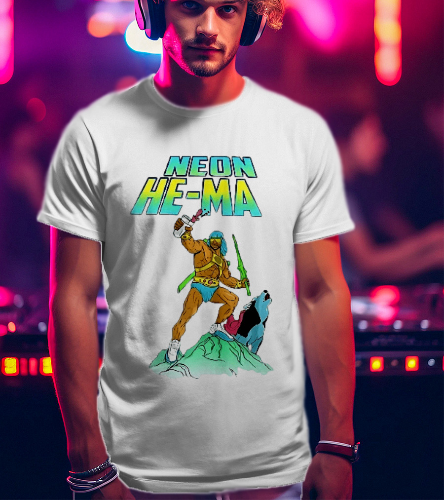 Neon He Ma Cartoon Warrior Action With Purple Drink Mountain Adventure T-Shirt