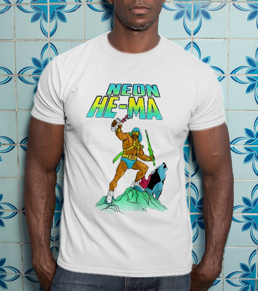 Neon He Ma Cartoon Warrior Action With Purple Drink Mountain Adventure T-Shirt