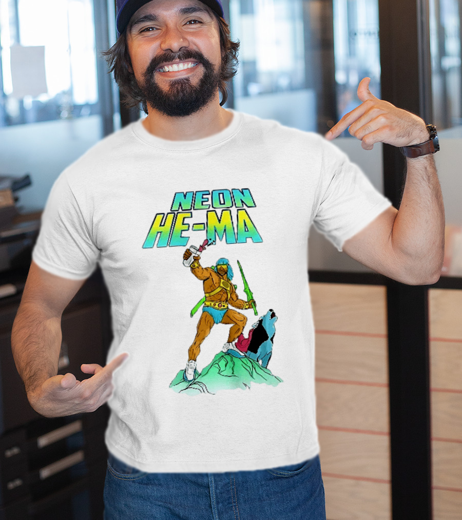 Neon He Ma Cartoon Warrior Action With Purple Drink Mountain Adventure T-Shirt