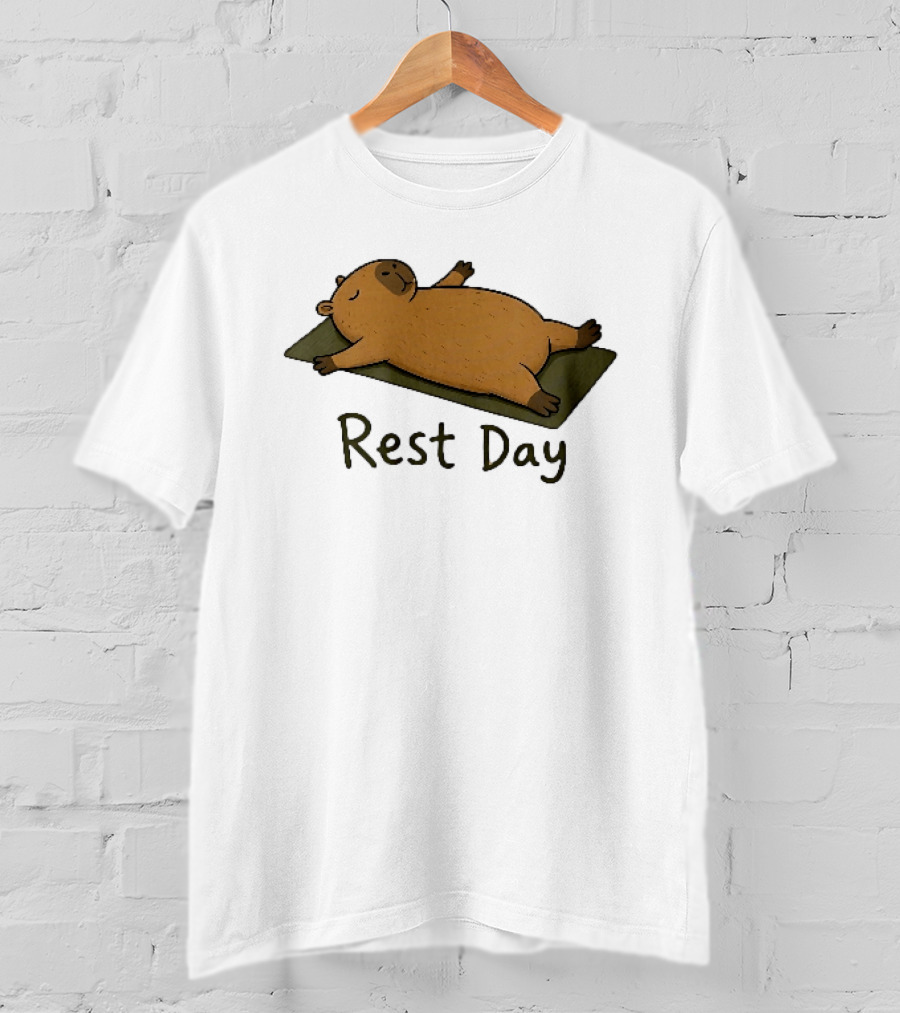 Rest Day Capybara Relaxing On Yoga Mat Cartoon T-Shirt