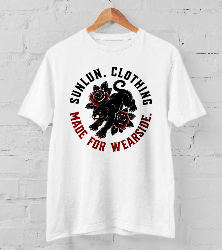 Sunlun Clothing Wearside Black Panther Red Roses Traditional Tattoo T-Shirt