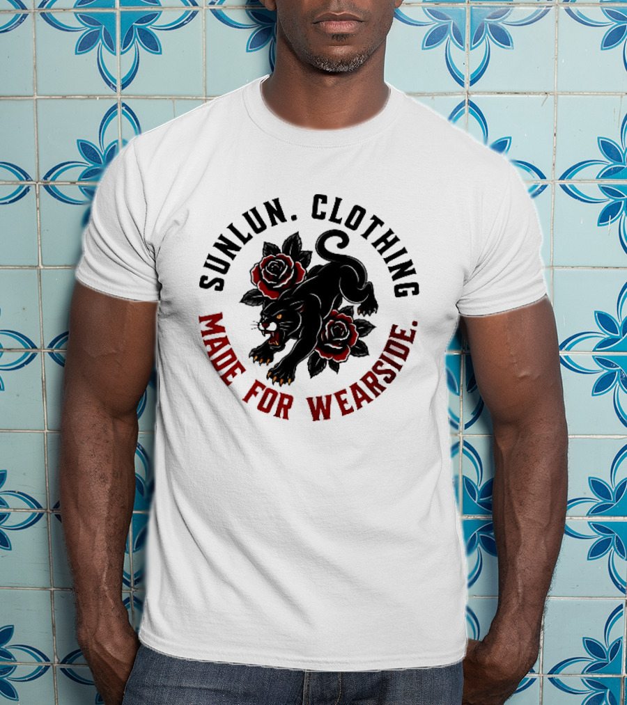 Sunlun Clothing Wearside Black Panther Red Roses Traditional Tattoo T-Shirt