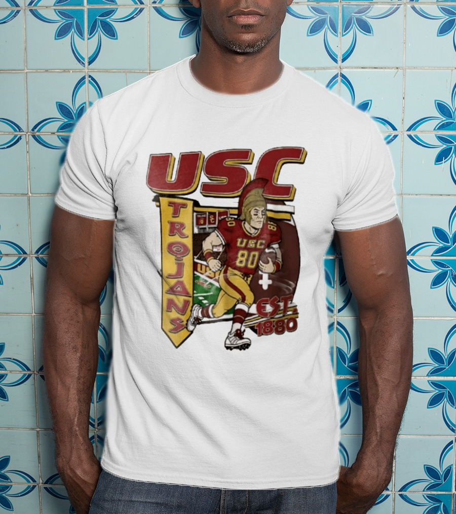 USC Trojans Football Player Cartoon Scoreboard Est 1880 T-Shirt