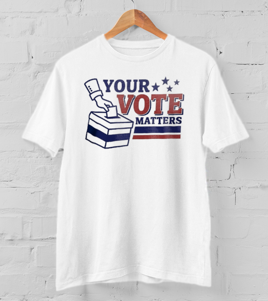 Your Vote Matters Hand Dropping Ballot Box Four Stars Red Blue Stripes T-Shirt