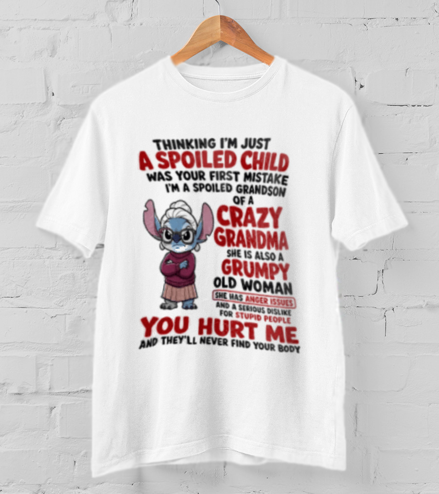 Thinking I'm Just A Spoiled Child Was Your First Mistake Crazy Grandma Stitch You Hurt Me T-Shirt