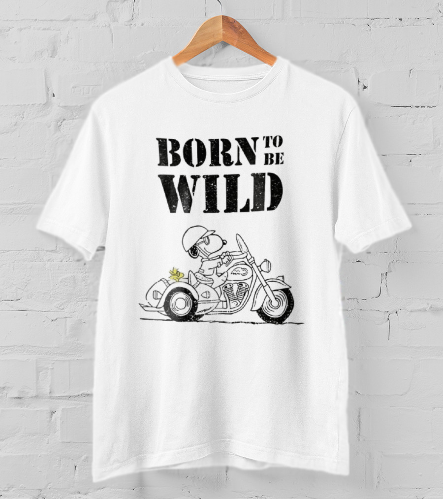 Born To Be Wild Snoopy Woodstock Motorcycle Distressed Cartoon T-Shirt