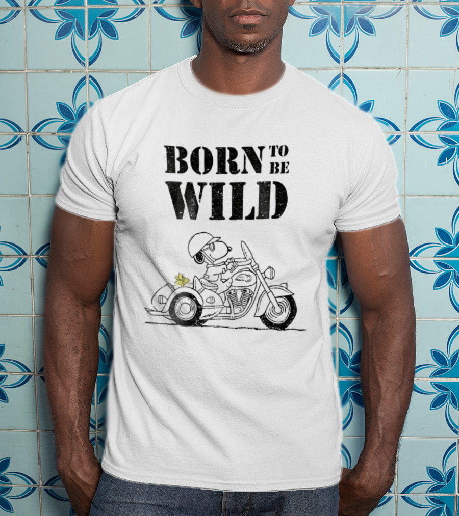 Born To Be Wild Snoopy Woodstock Motorcycle Distressed Cartoon T-Shirt