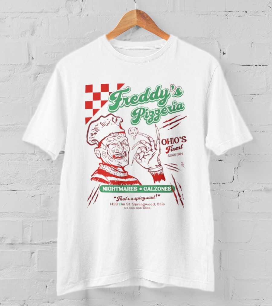Freddy's Pizzeria Nightmares Calzones Spicy Ohio's Finest Springwood T-Shirt