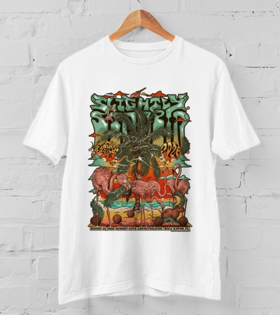 Slightly Stoopid August 22 2026 Ice Drippin Summer Tour Sunset Cove Amphitheater Boca Raton FL Flamingos Palms T-Shirt