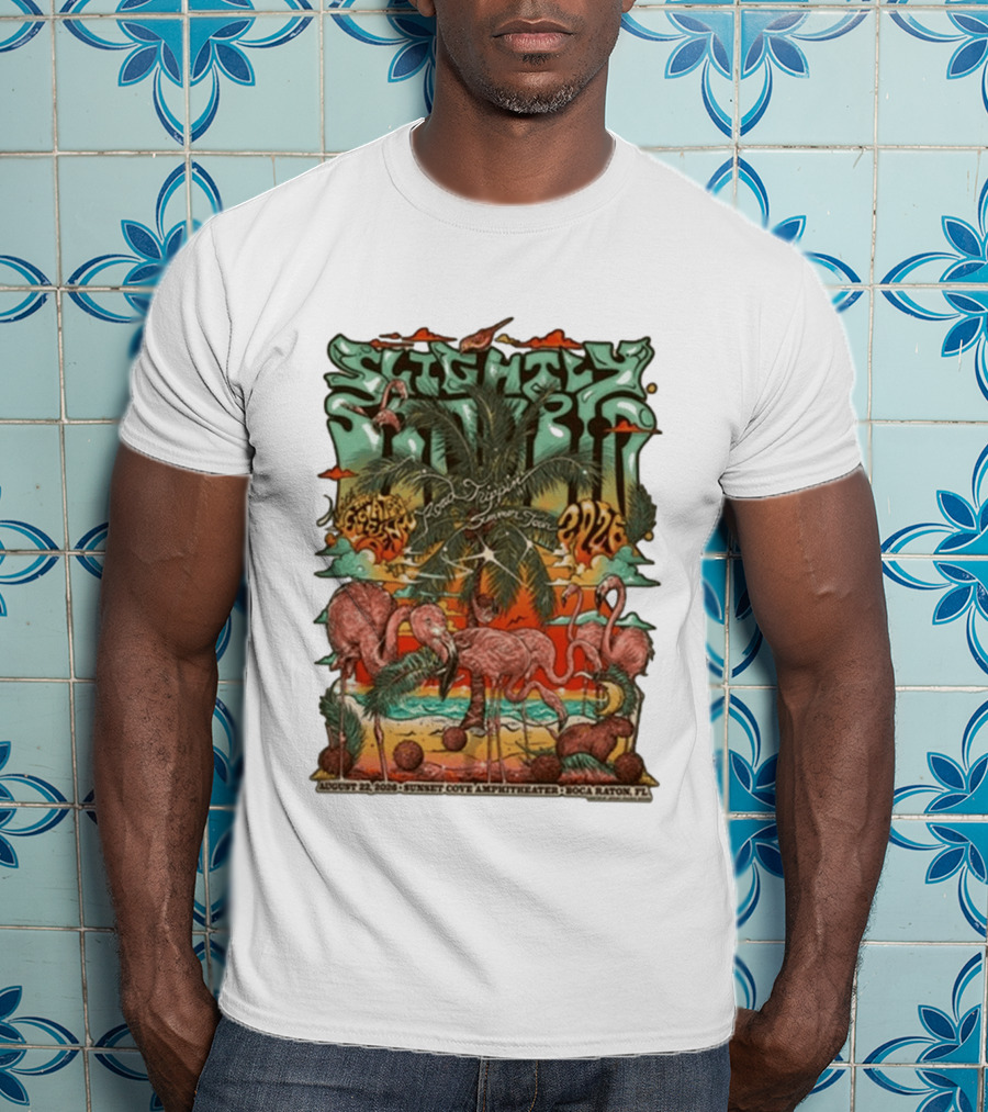 Slightly Stoopid August 22 2026 Ice Drippin Summer Tour Sunset Cove Amphitheater Boca Raton FL Flamingos Palms T-Shirt