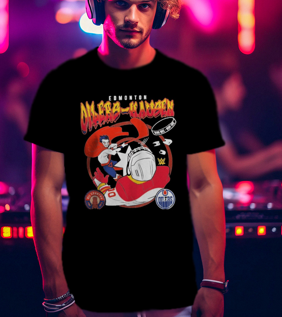 Edmonton Oilers Hausen Hockey Battle WWE Crossover NHL Collaboration T-Shirt