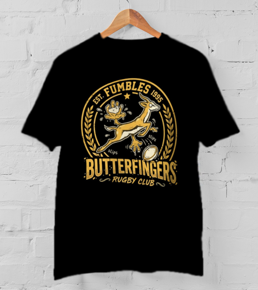 Est. Fumbles 1995 Butterfingers Rugby Club Gazelle Oval T-Shirt