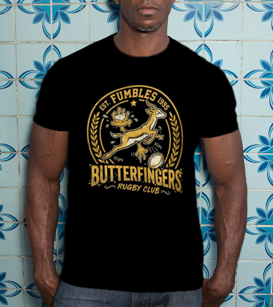 Est. Fumbles 1995 Butterfingers Rugby Club Gazelle Oval T-Shirt