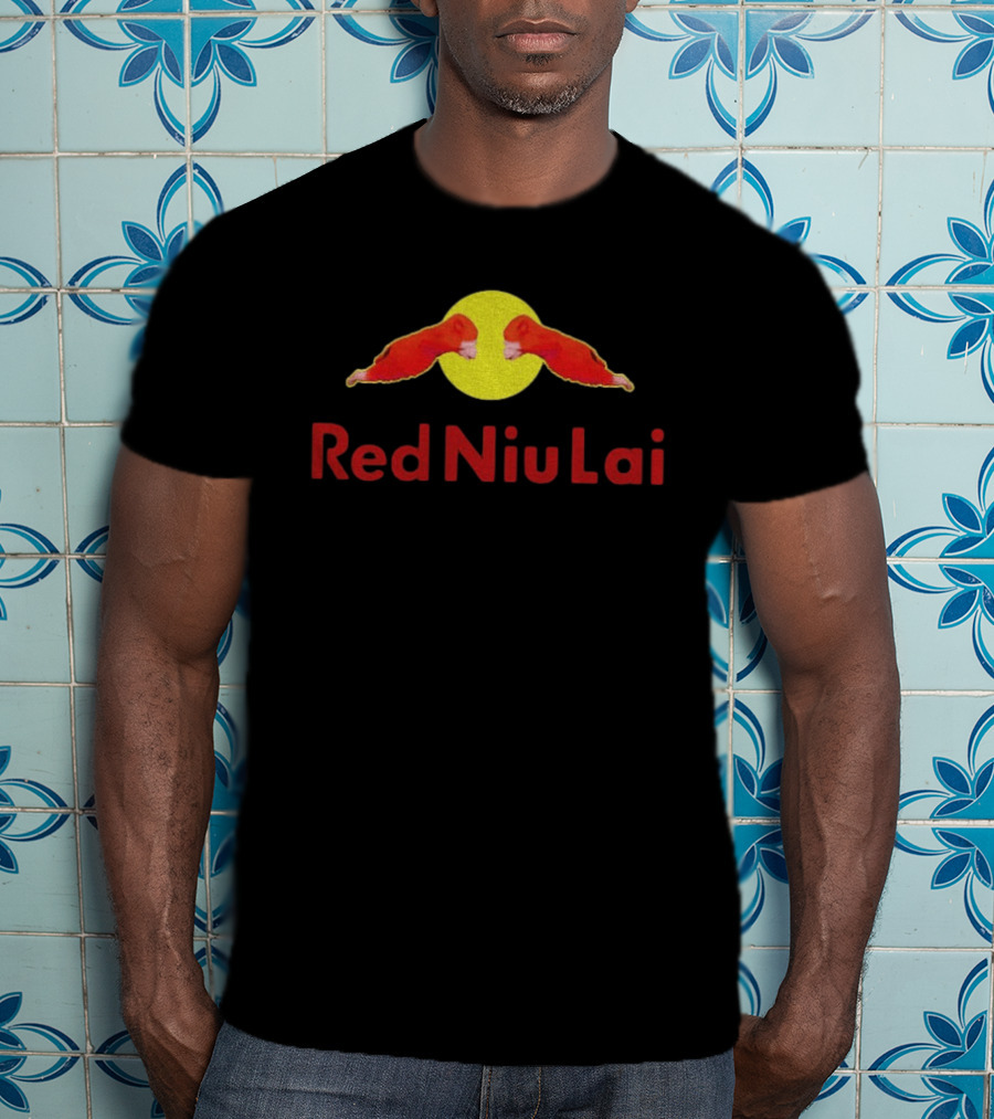 Red Bull Niu Lai Energy Drink Red Niu Lai Yellow Circle T-Shirt