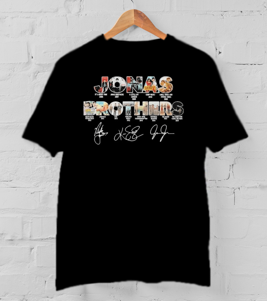 Jonas Brothers Discography Collage With Signatures And Album Releases T-Shirt
