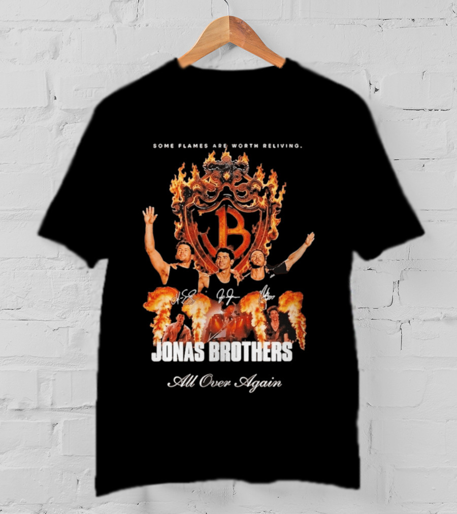 Jonas Brothers Some Flames Are Worth Beliving Tour Flame Signatures All Over Again T-Shirt