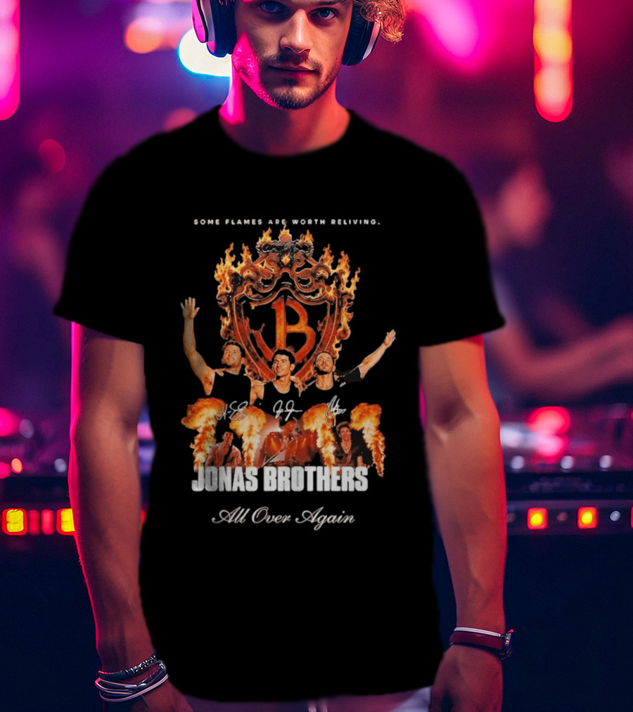 Jonas Brothers Some Flames Are Worth Beliving Tour Flame Signatures All Over Again T-Shirt