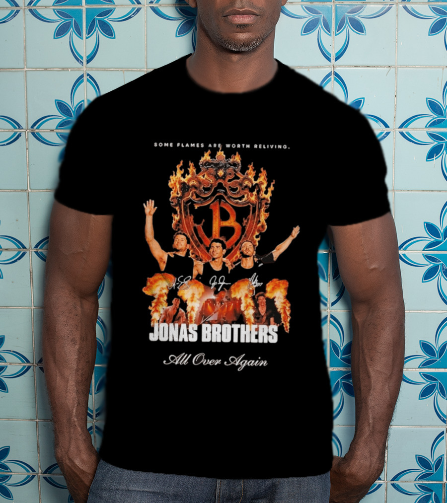 Jonas Brothers Some Flames Are Worth Beliving Tour Flame Signatures All Over Again T-Shirt