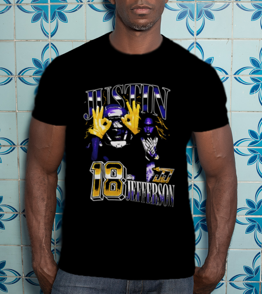 Justin Jefferson 18 Gold Gloves Lightning Bootleg Player Photos T-Shirt