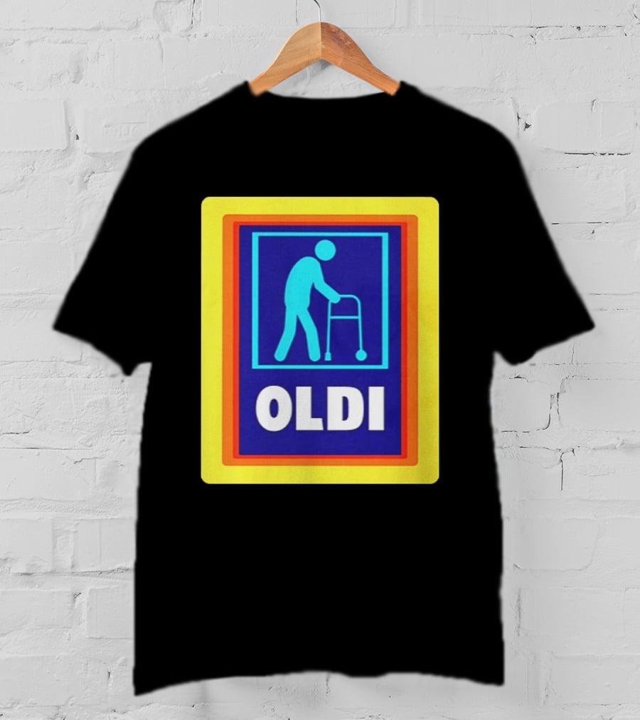 Oldi Elderly Walker Parody Aldi T-Shirt