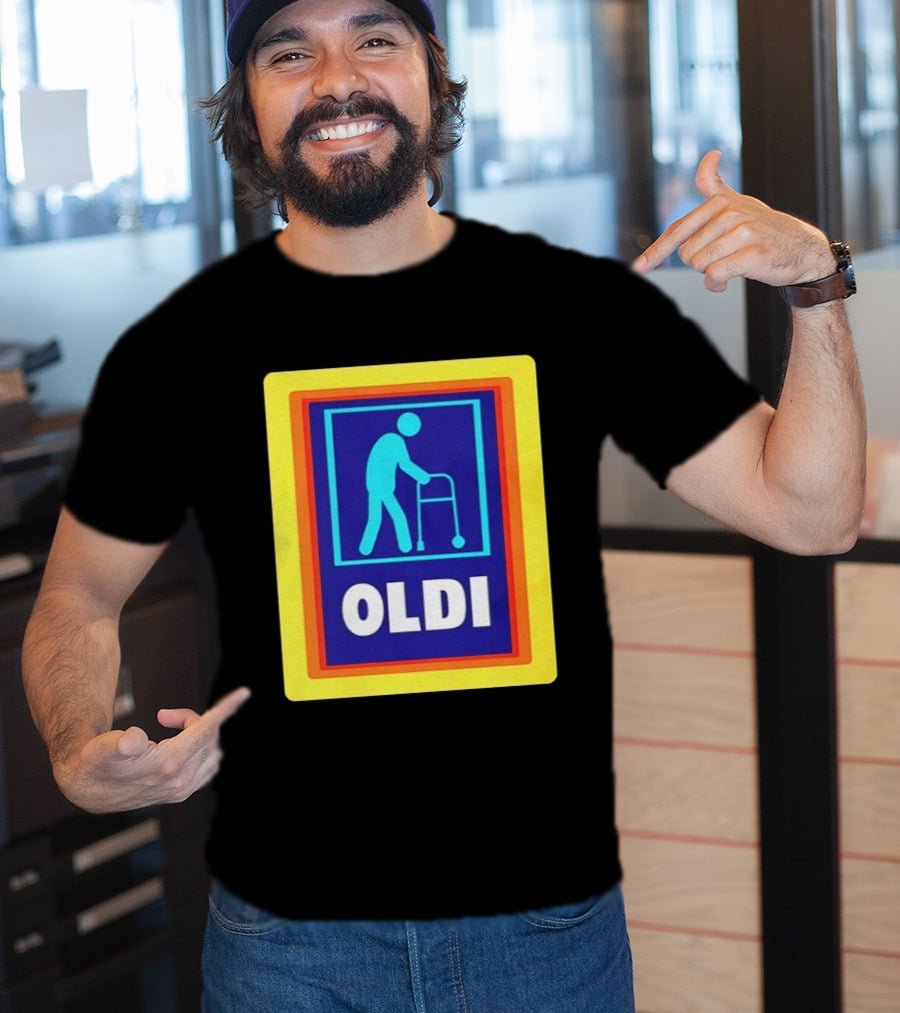 Oldi Elderly Walker Parody Aldi T-Shirt