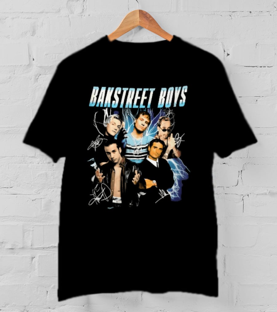 Bakstreet Boys Band Collage Lightning Autographs Bootleg T-Shirt