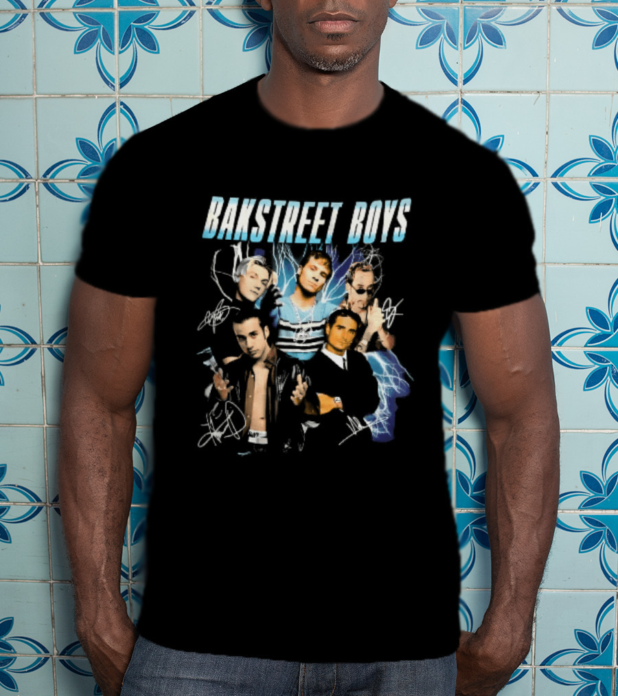 Bakstreet Boys Band Collage Lightning Autographs Bootleg T-Shirt