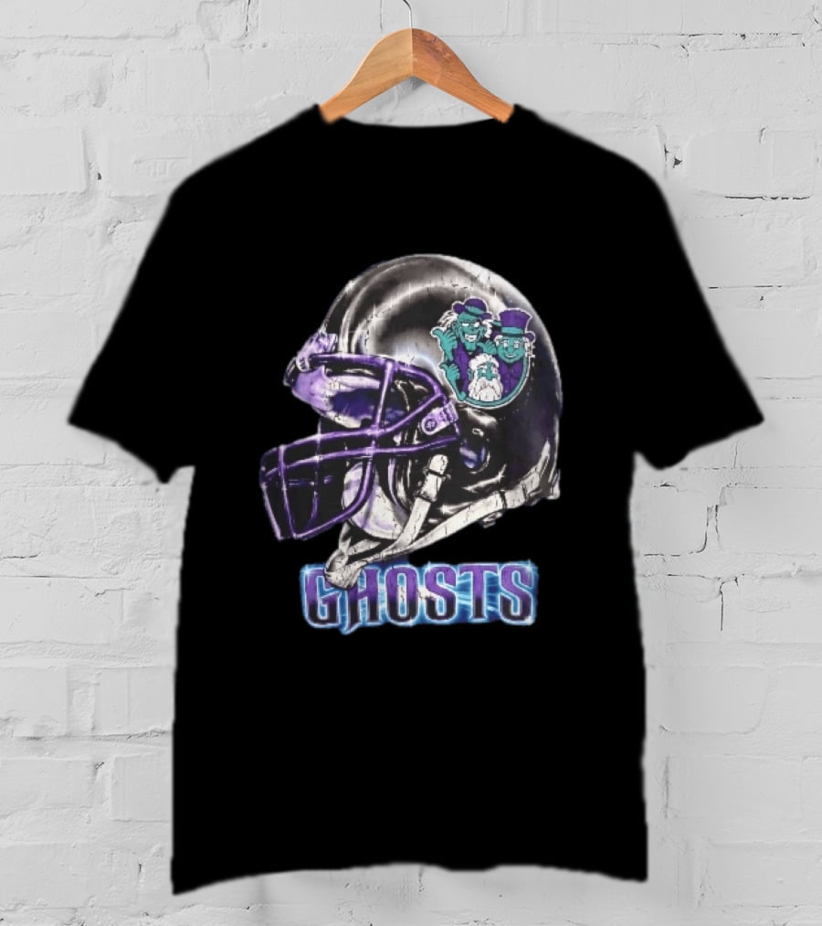 Ghosts Chrome Football Helmet Purple Facemask Haunted Mansion T-Shirt