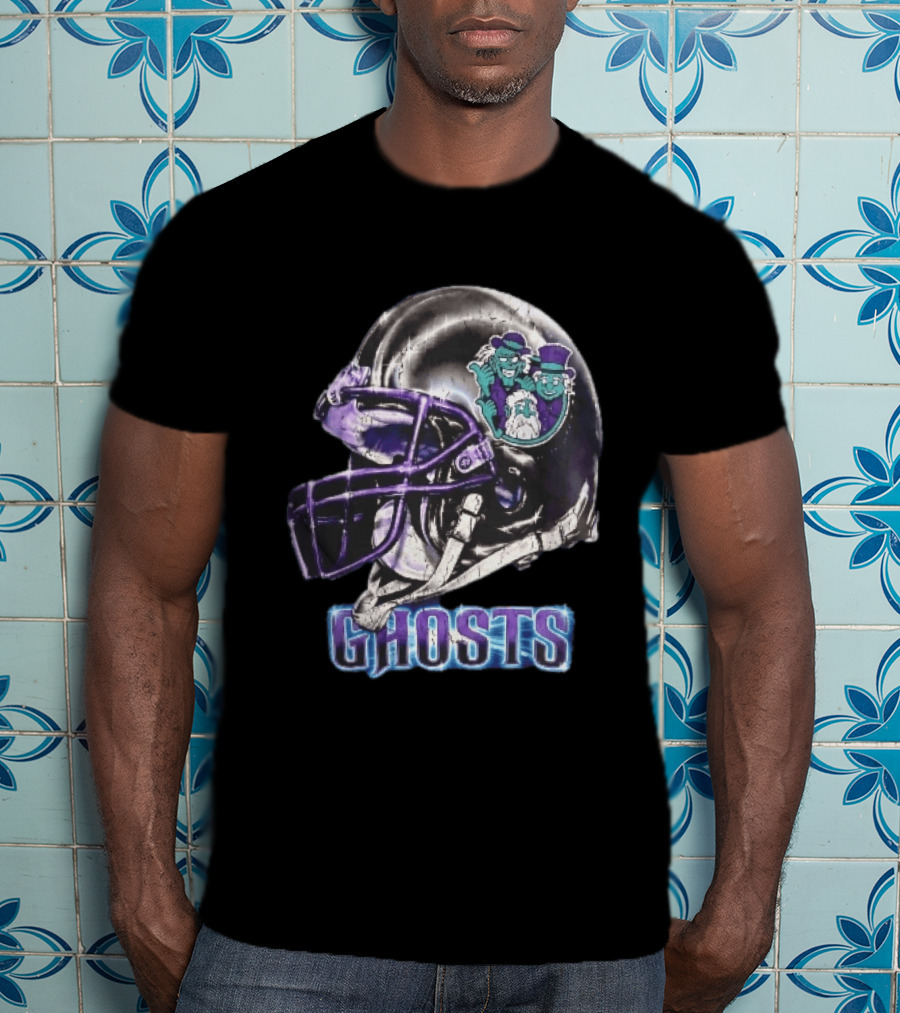 Ghosts Chrome Football Helmet Purple Facemask Haunted Mansion T-Shirt