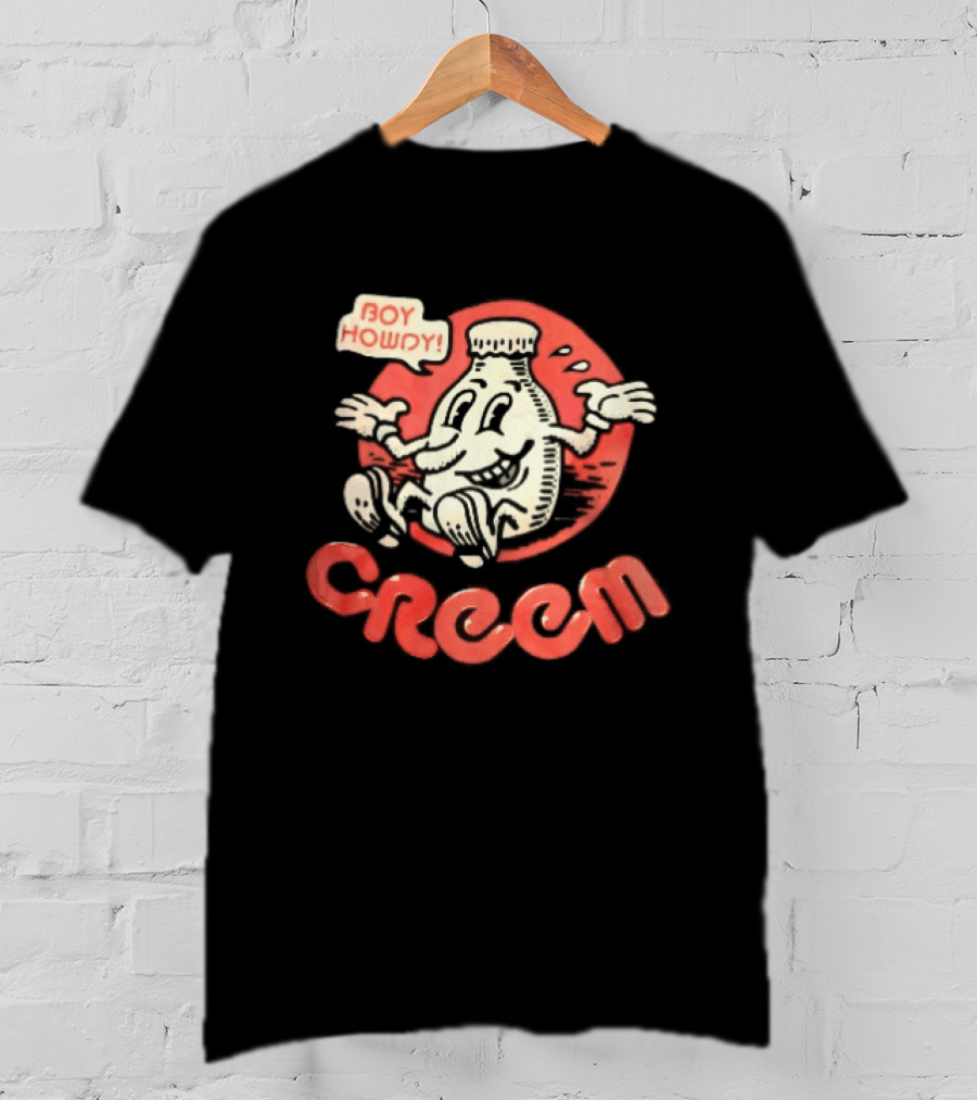 Creem Boy Howdy Milk Bottle Cartoon Red T-Shirt