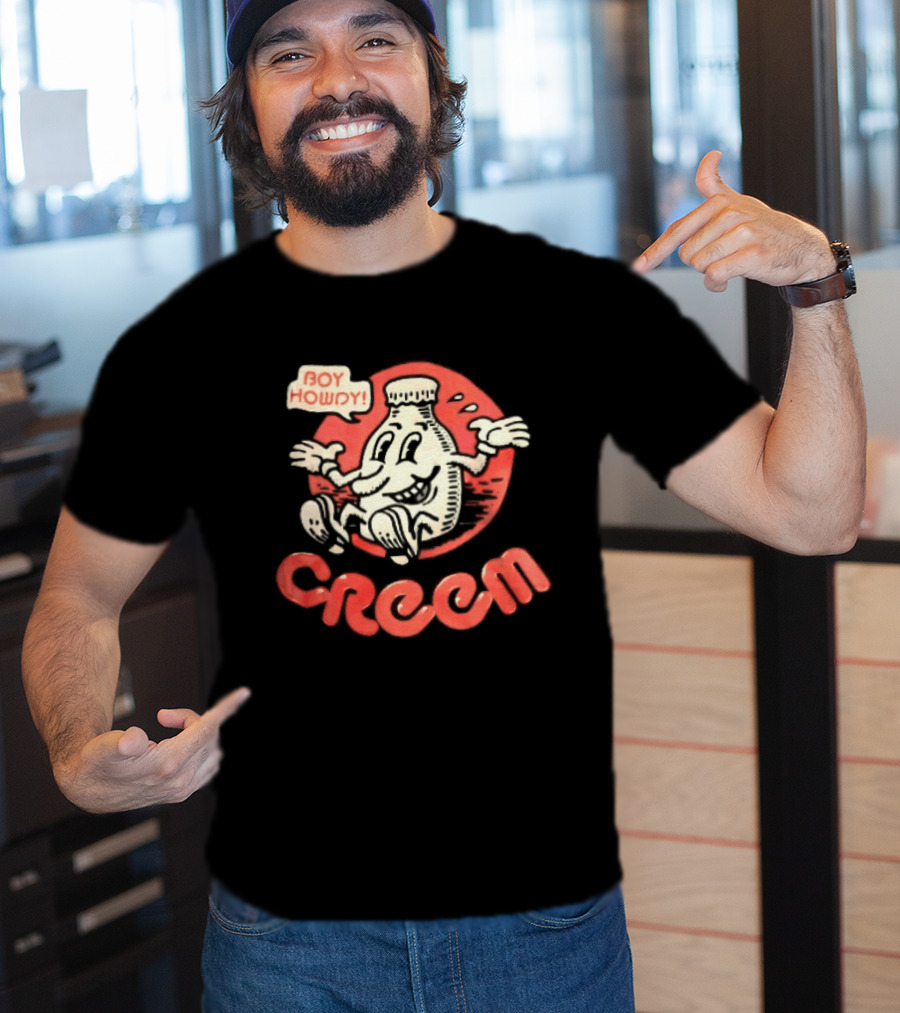 Creem Boy Howdy Milk Bottle Cartoon Red T-Shirt