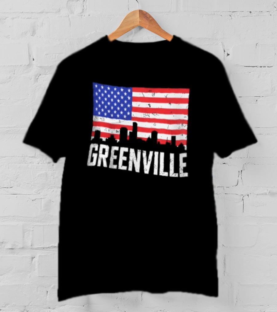 Greenville Skyline American Flag Cityscape T-Shirt